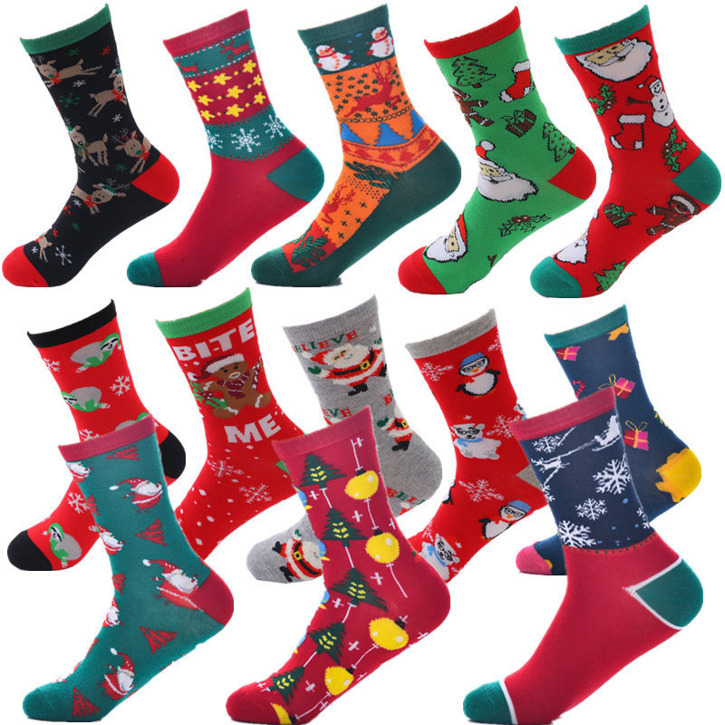 2020 New Christmas Socks Cotton Socks Jacquard Holiday Socks Festive Cheerful Foreign Trade Europe North America Station for Men and Women