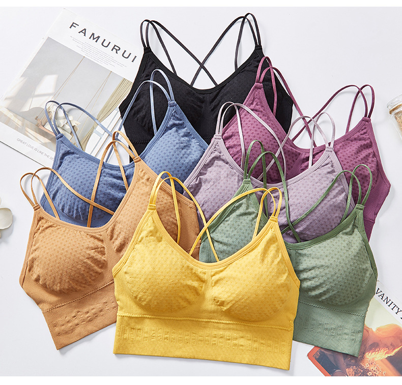 Korean-style fashionable polka dots gather together, beautiful back wrap, thin shoulder strap, comfortable and breathable, thick chest pad, sports halter vest for women detail image 17