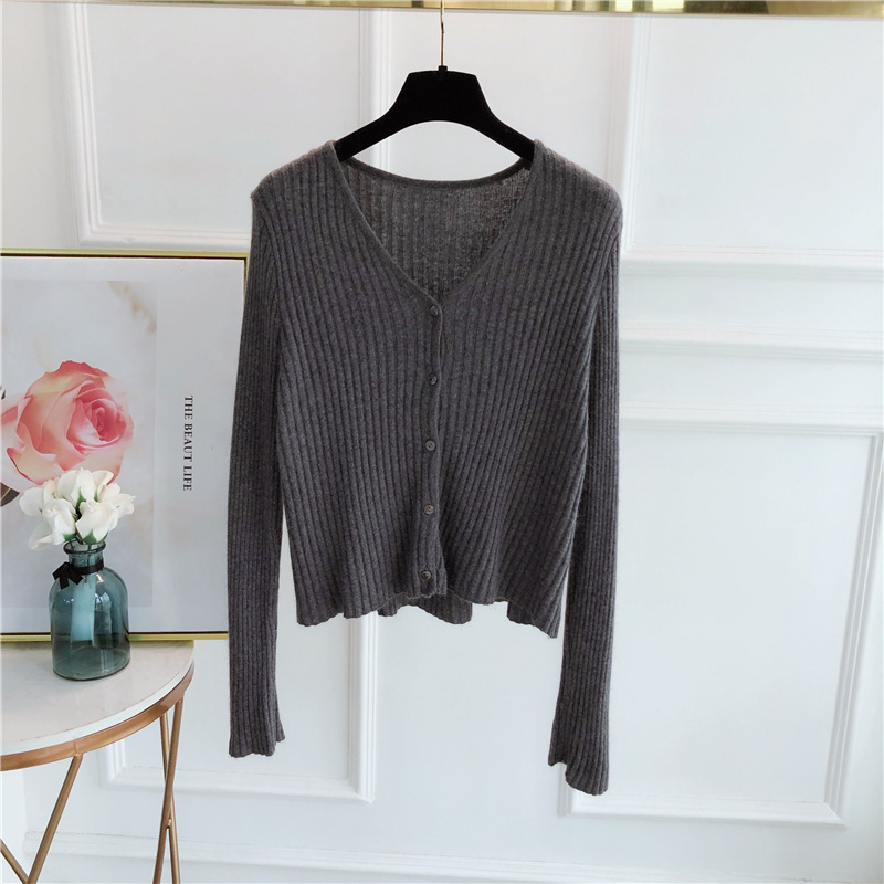 Special Clearance Non-Returnable Raccoon Velvet Sweater V Neck Versatile Pit Cardigan Pure Color Outer Wear Autumn and Winter 8007