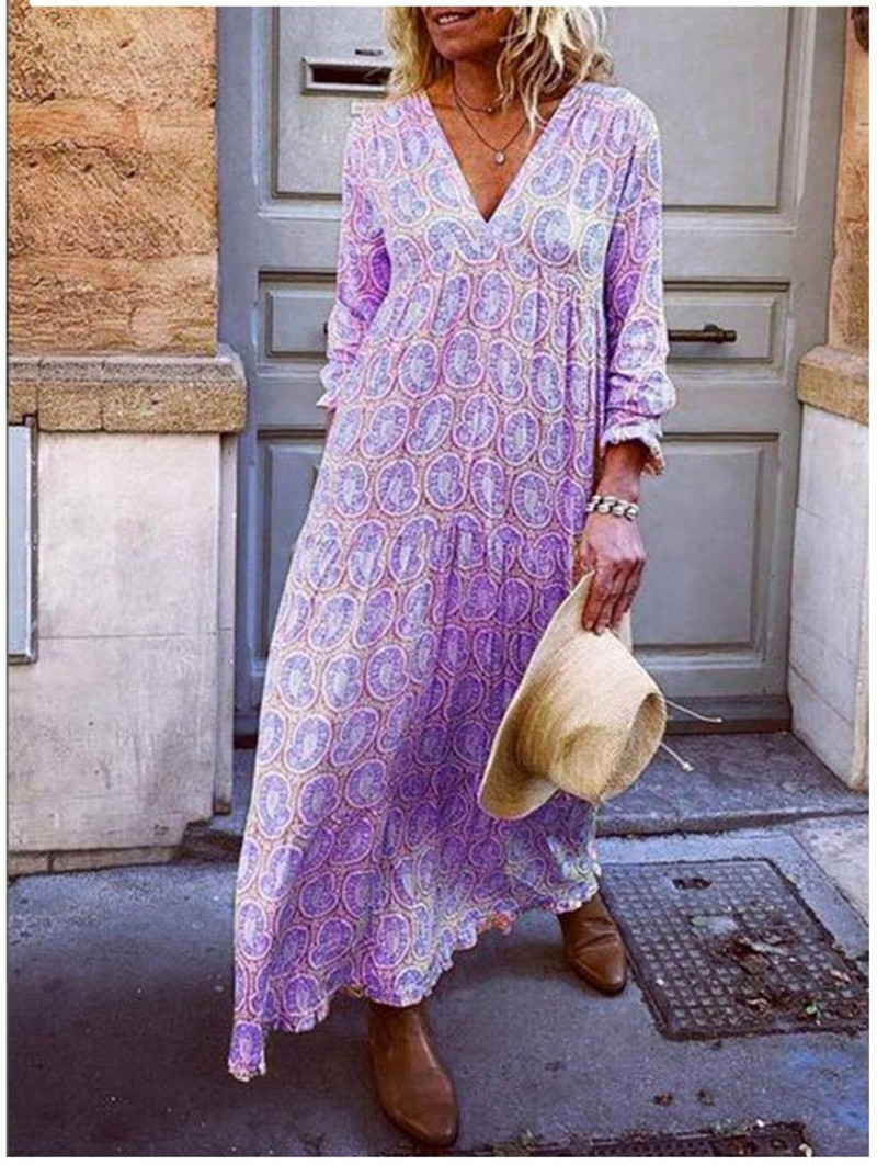 Printing Pattern Summer Season Women's Gender Printing Design Streetwear Style Wholesale Women's Streetwear Printing Printing Street V Neck Long Sleeve Regular Dress