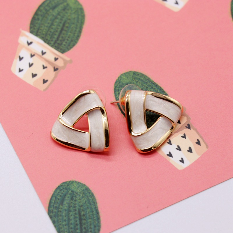 Triangle White Drip Glaze  Earrings display picture 5