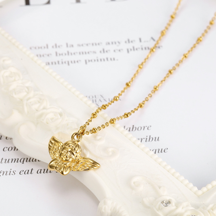 Titanium Steel Chain Material 18K Gold Plating Color Real Gold Plated 18K Gold Angel 304 Stainless Steel Retro Waterproof Non Tarnish Titanium Steel Pendant Necklace Necklace Pendant