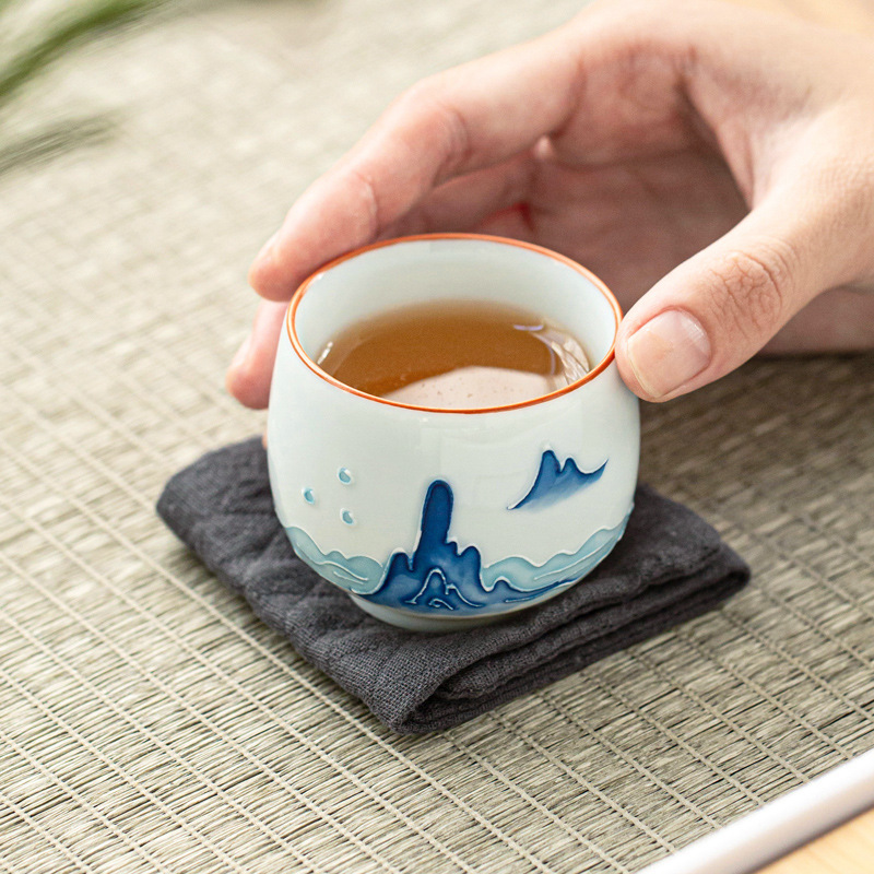 Taza de té de Kung Fu pintada a mano de cerámica taza de té del hogar taza de té pequeña japonesa en relieve grande