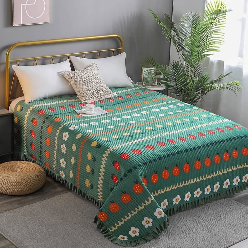 厂家批发 水晶绒加厚花边款床盖   防尘罩|ms