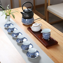 青花琺琅彩功夫茶具套裝整套煮茶浪海奔翔側把黑陶煮茶壺燒水壺
