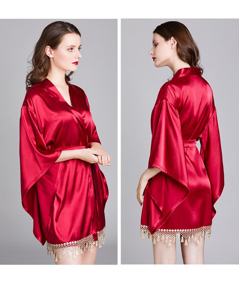 Pajamas Ladies Summer Silk Dressing Gown Wide-sleeved Cardigan Robe Wholesale display picture 3