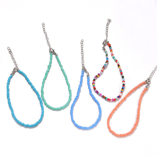 Eurasian Accessory 3mm Medium Colorful Rice Beads Beach Ankle Strap for Women Fashionable Trendy Personal Ankle Jewelry