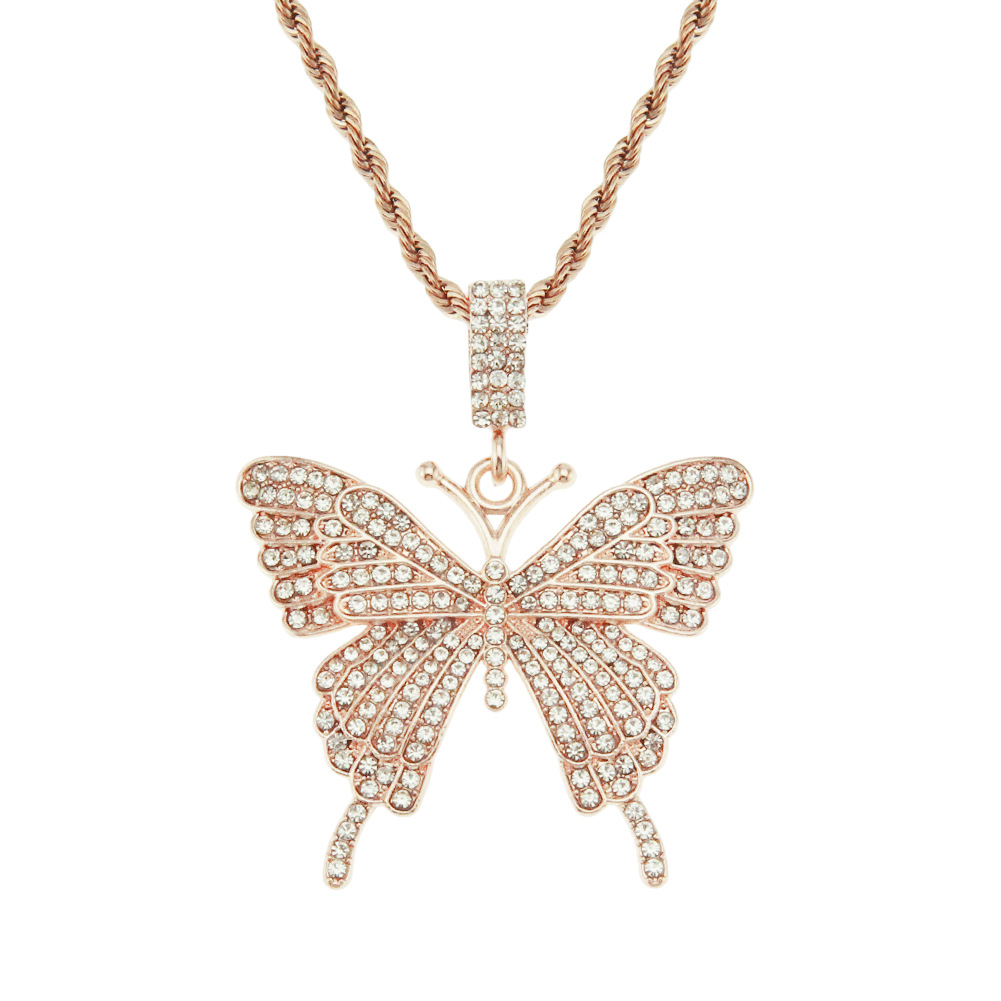 Einfache, Trendige Halskette Mit Schmetterlingsanhänger Mit Vollem Diamanten display picture 4