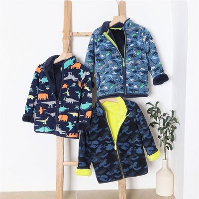 2021 New products 400g Thick winter models baby Fleece coat dinosaur camouflage printing Long sleeve Jacket children