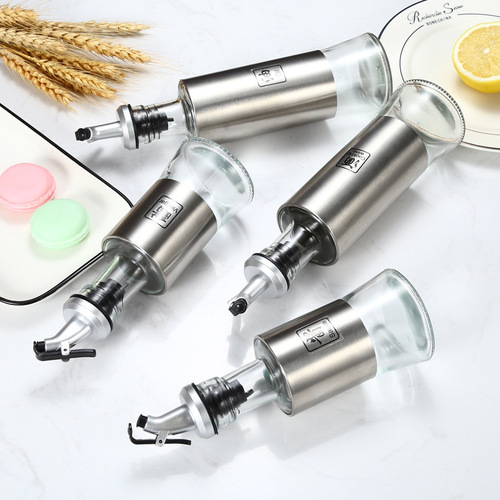 Kitchen supplies oil jug Japanese style stainless steel creative glass bottle press wine jug seal can be customized with logo