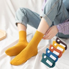 襪子女中筒襪春季精梳棉長襪純色雙針復古ins防臭女襪休閒襪批發