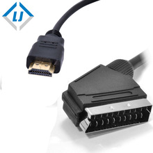 联杰公对 Scart 公连接线 黑色注塑型外壳PVC外被 镀金接头