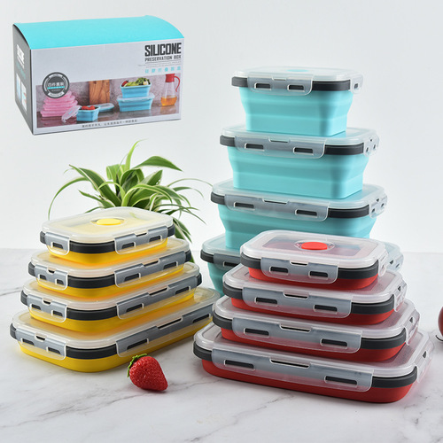 Silicone lunch box outdoor foldable silicone lunch box refrigerator crisper portable lunch box retractable