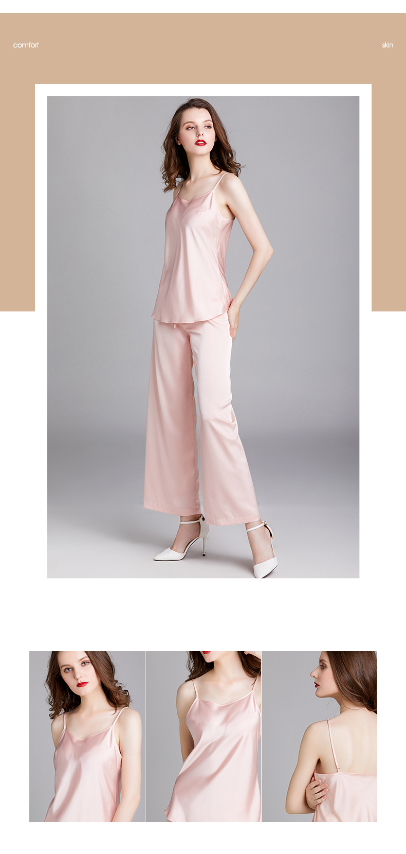 Yao Ting Spring And Summer Ice Silk Pajamas Women's Thin Silk Women's Sling Pajamas Suit Temperament Sexy Home Wear 1667 display picture 19