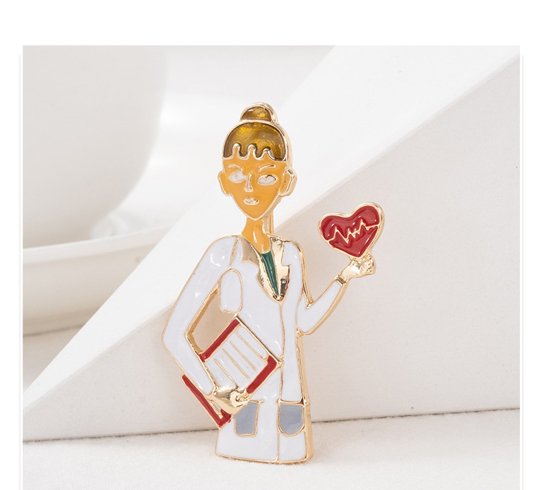 Cute Doctor Electrocardiogram Heart Shape Alloy Enamel Kid's Brooches display picture 1