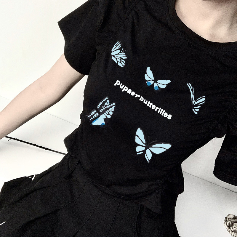 Butterfly Printed Drawstring T-Shirt  NSXE33667