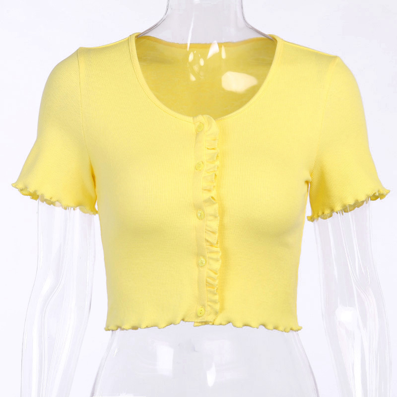 summer new solid color ribbed short-sleeved button blouse  NSSU28829