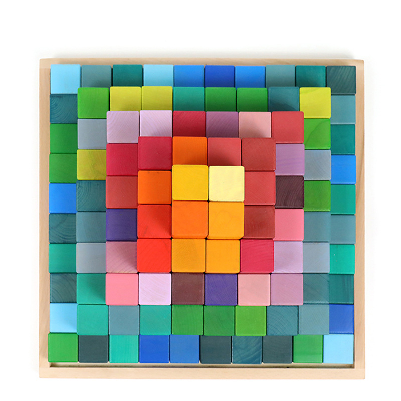 Rainbow pirámide haya niños montessori educación temprana conjunto Arco Iris bloques de construcción de inteligencia ensamblados bloques de construcción de Madera Juguetes