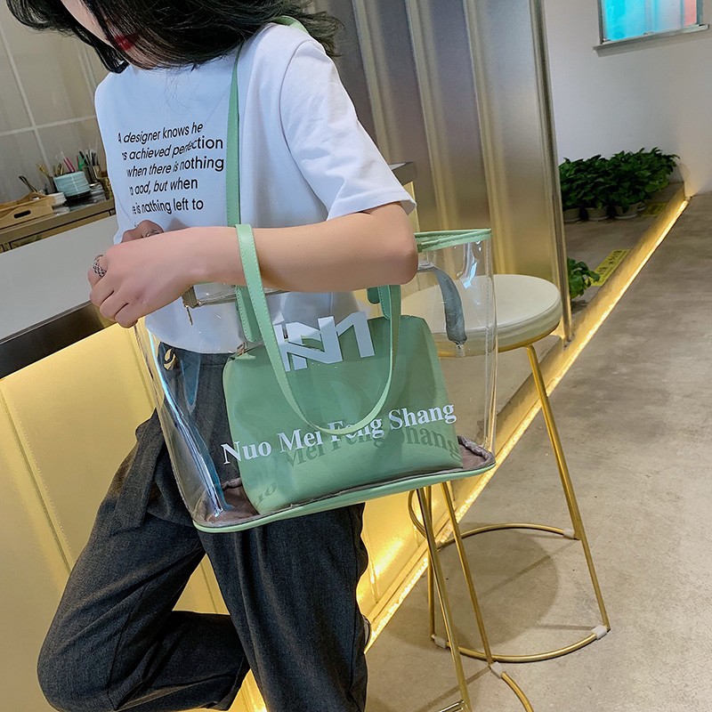 跨境時尚單肩敞口女包果凍pvc透明夏季可印LOGO沙灘包洗漱包定制