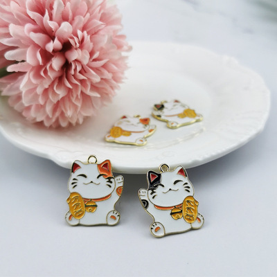 10pcs Japanese style God wealth lucky cat DIY Jewelry Accessories Alloy Drip Oil Lucky Cat Accessories car keychain Bracelet Pendants