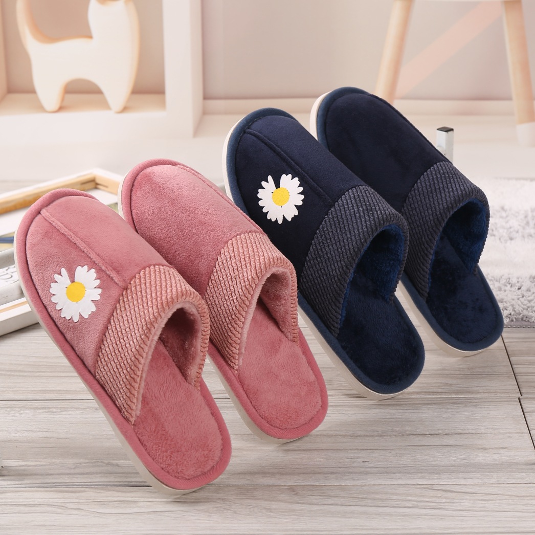 秋冬季家居拖鞋女室内日式小雏菊情侣居家保暖软底防滑棉拖鞋批发|ms