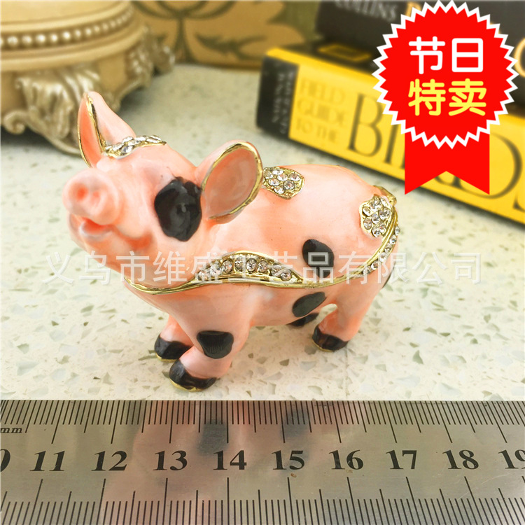 手工鑲鑽高檔奇特小豬工藝品小巧精致首飾珠寶盒外貿出口原單熱款