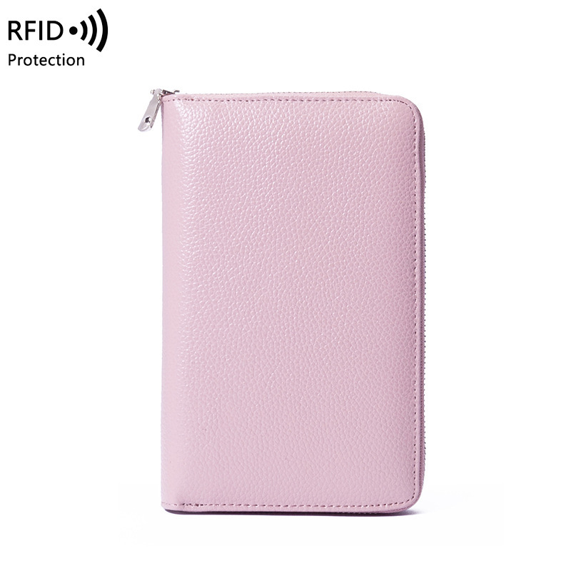 Primera capa de piel de vaca órgano pasaporte bolsa RFID larga Cartera de cuero genuino hombres y mujeres bolsa de identificación multifuncional cremallera teléfono móvil bolsa