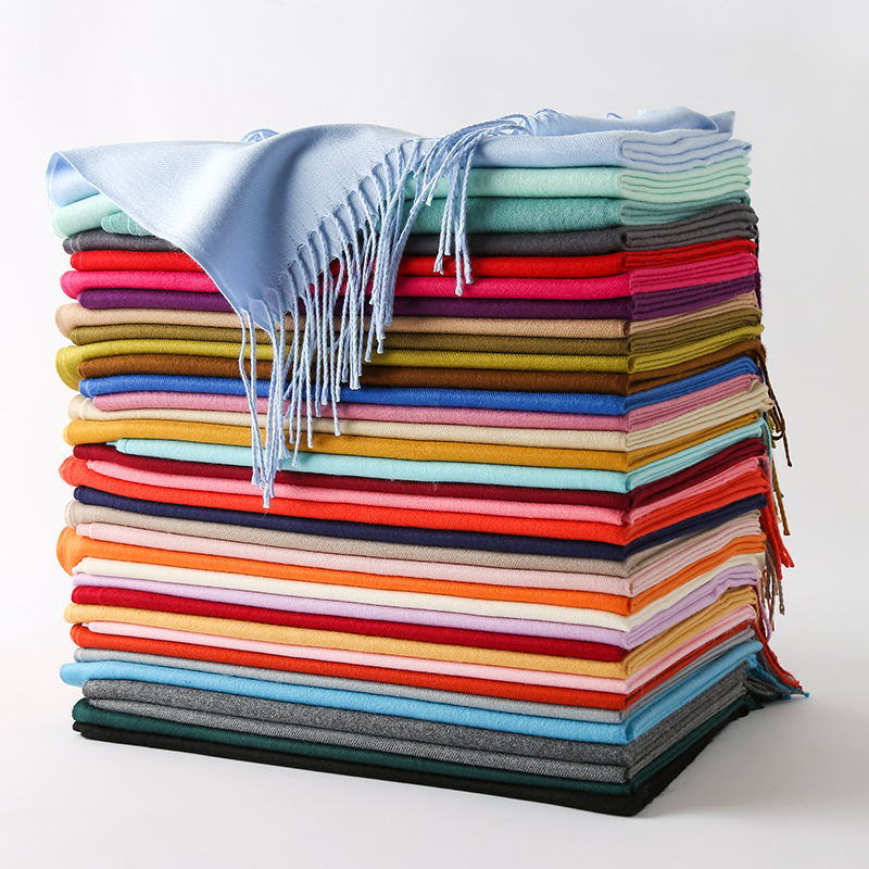 250g双股小布机纯色厚款仿羊绒围巾女加厚款礼品大红年会围巾定制|ms