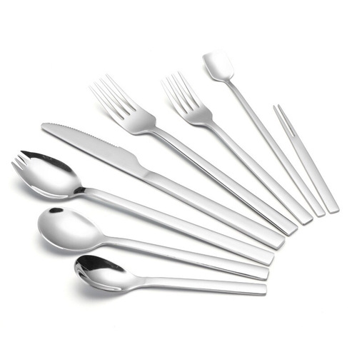 304 stainless steel tableware, Korean square handle steak knife, fork and spoon, hotel western food tableware, fruit fork, coffee spoon