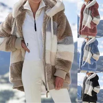 Stock Wish Independent Station 2022 Amazon Hot Selling New Autumn And Winter Loose Plush Multicolor Hooded Jacket For Women - ShopShipShake