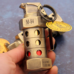 創意M84鏤空電鍍手雷掛件打火機 ZL831 青銅防風鑰匙扣充氣打火機