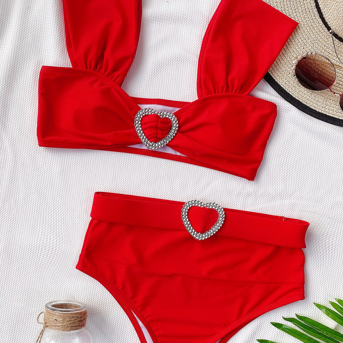 Bikini Bikini Color sólido Amor Traje de baño Exterior Solo Damas Traje de baño NSDA994