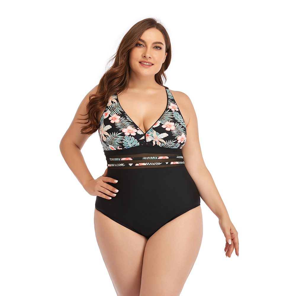 plus Size print sling backless v neck One Piece Swimsuit NSYDS122074