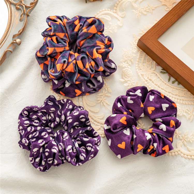 Hair Tie Hair Accessories Type Festival Occasion Halloween Fashion Women'S Pumpkin Heart Shape Flannel Printing Hair Tie