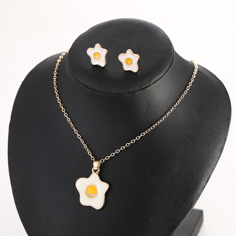 Korean New Cute Poached Egg Earrings Simple Poached Egg Necklace Set Nihaojewelry Wholesale display picture 5