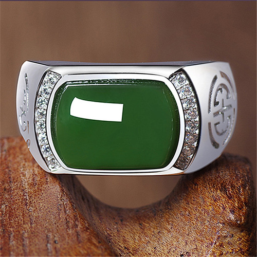 Jin Jiahua Jasper Saddle Open Ring Ring Ring Jade Emerald Stamped National Style Pattern Ring