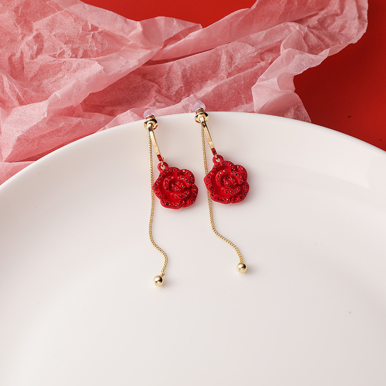 Rote Perle Ohrringe Chinesische Art Quaste Festliche Braut Ohrringe display picture 11