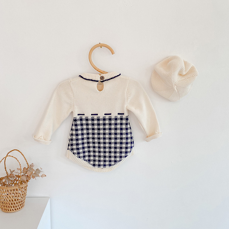 Instagram Primavera e Autunno Abbigliamento Bambina Neonata Tuta in Maglia a Quadri Borsa Farewell Sweetheart Triangolo_voghion.com