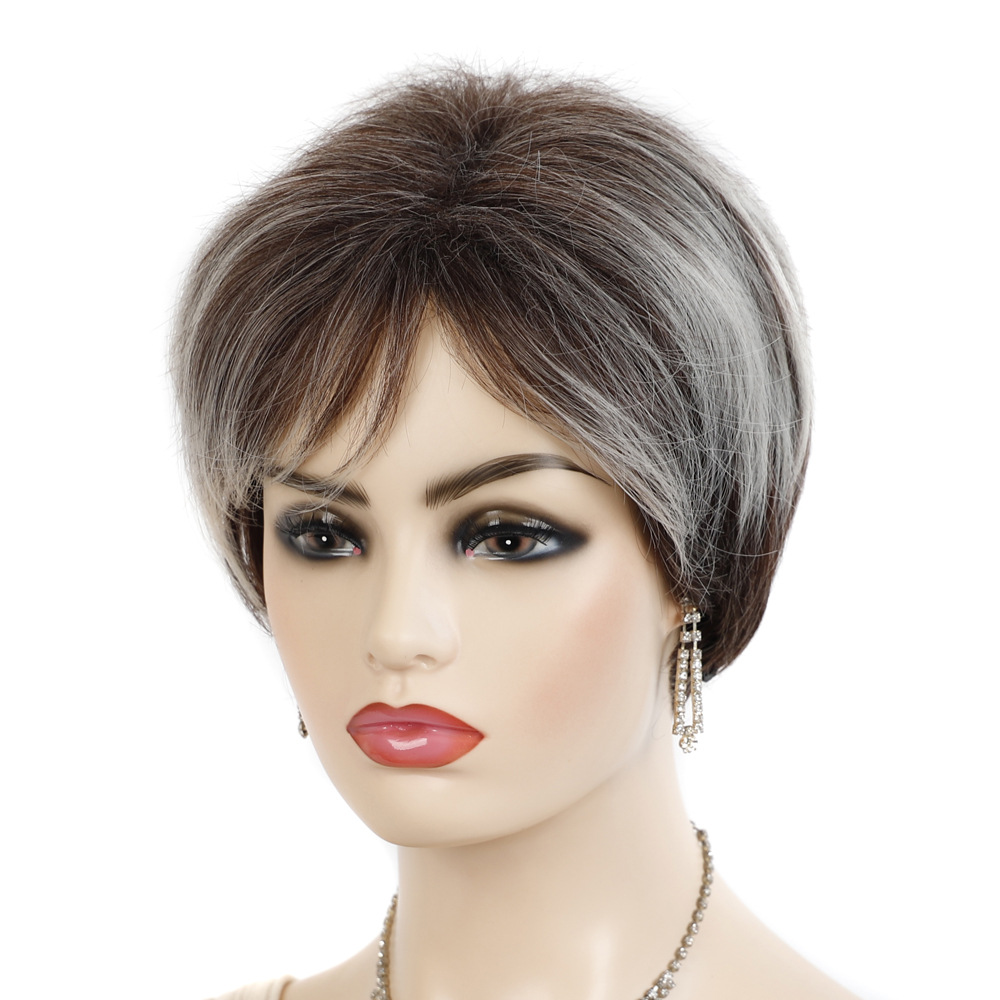 Source of wigs for export: Red brown short hair wig with oblique bangs Brown and white short wig headgear_voghion.com
