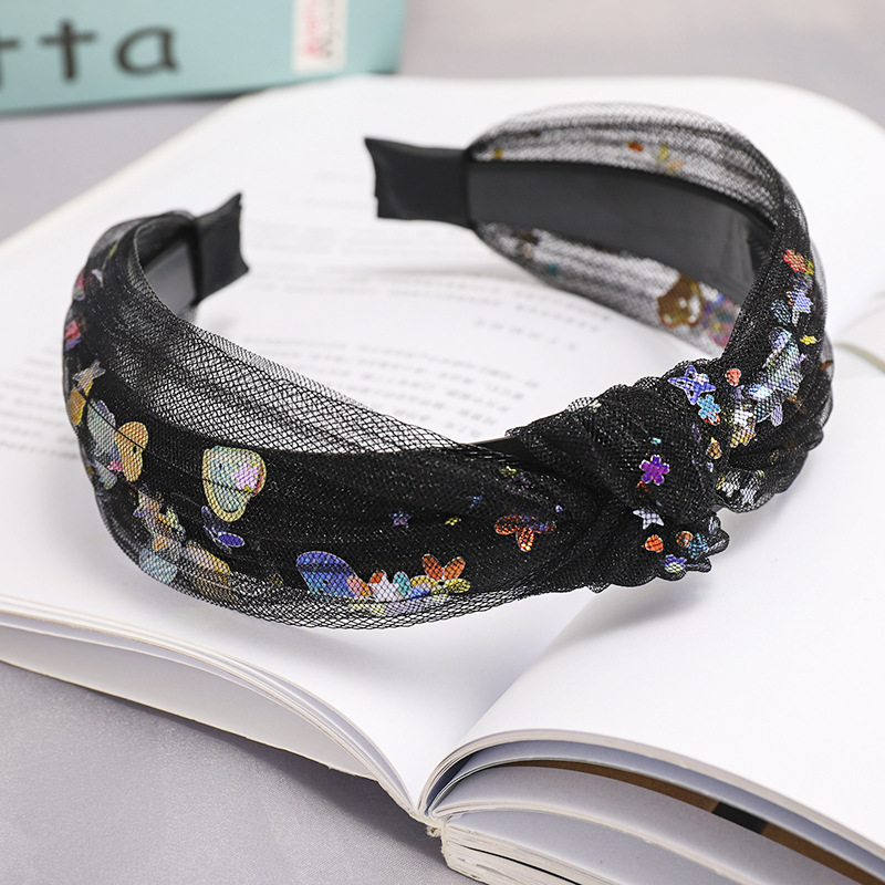 Korean New Fashion Wild Mesh Yarn Sequins Love Knotted Headband Lace Cheap Headband Wholesale display picture 6