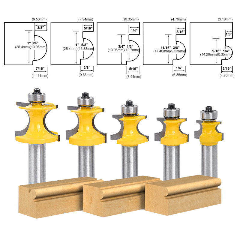 优利可高档1/2柄轴承正半圆刀铣刀木棍正半圆刀球雕刻机木工铣刀