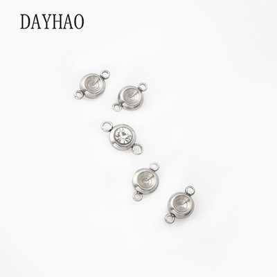 钛钢带圈圆底钻托 珍珠托 双吊钻石托 DIY手工材料不锈钢饰品配件