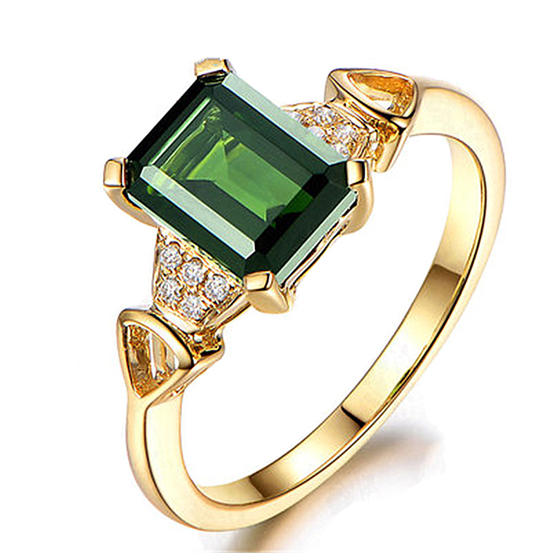 Gold-plated Emerald Square Diamond Ring Large Carat Long Square Diamond Natural Green Tourmaline Green Diamond Fancy Color Open Ring