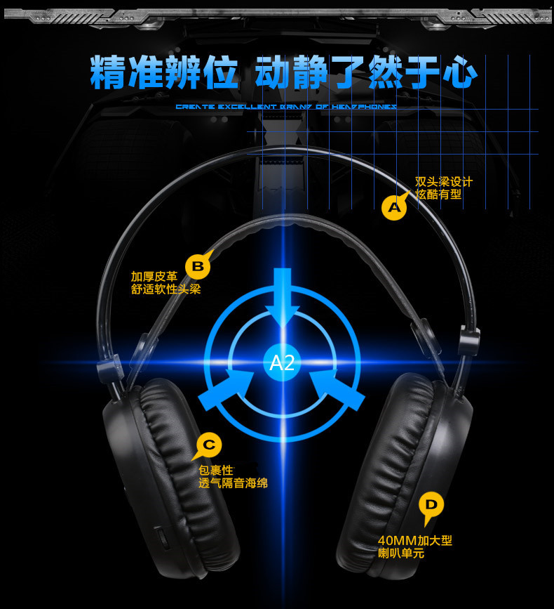 優想A2電腦耳機頭戴式耳麥台式重低音遊戲電競網吧帶麥克風話筒