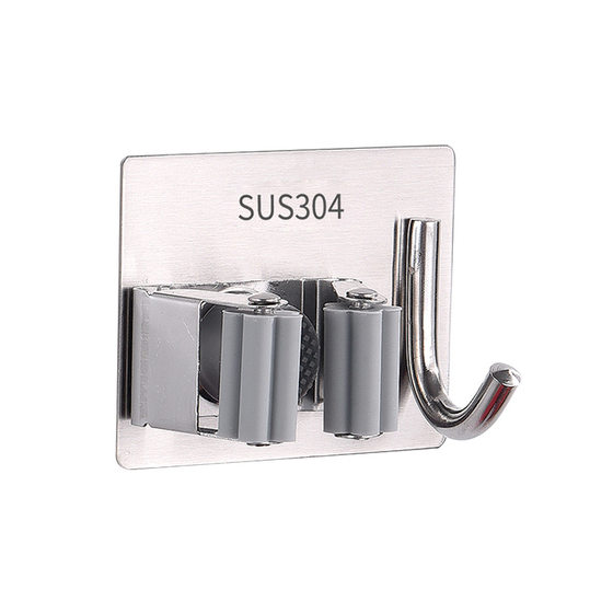 Factory direct sales 304 stainless steel mop clip hook without punching bathroom storage artifact broom hanger adhesive