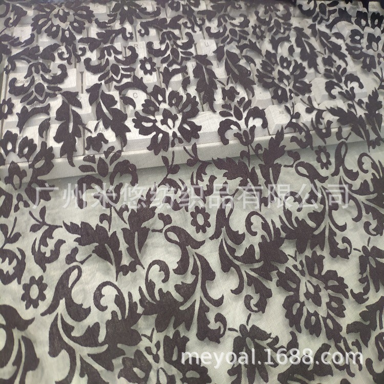 涤棉混纺 暗黑复古花 抽象立体烧花  镂空柔软提花 汉服 女装面料