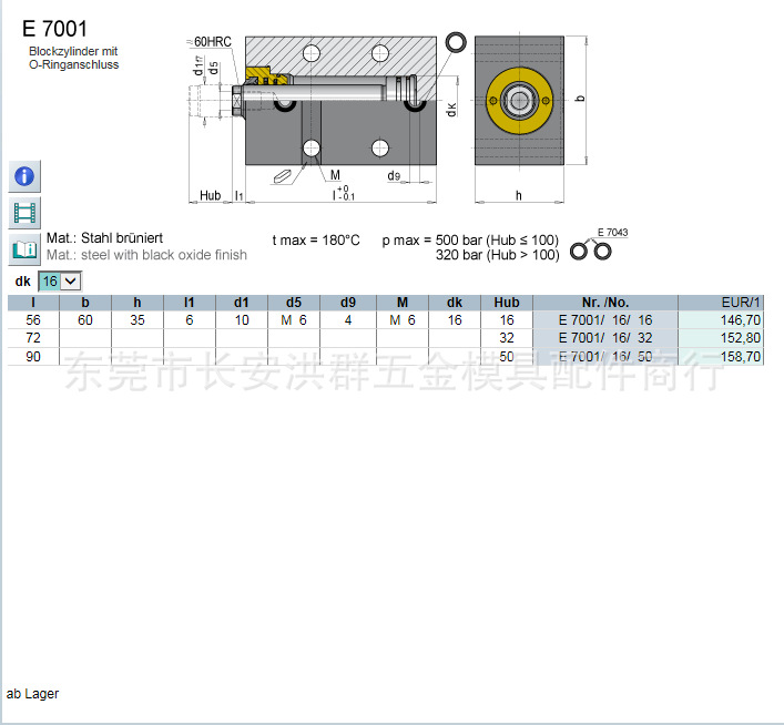 meusburger（模斯堡）E7001和E 7001油缸 方缸 方形油缸 洪群模具