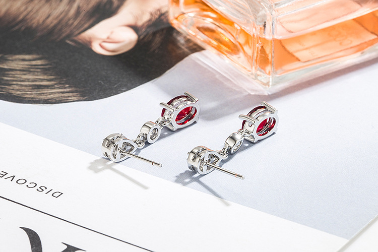 Korean diamond rose ruby long copper earrings wholesalepicture4