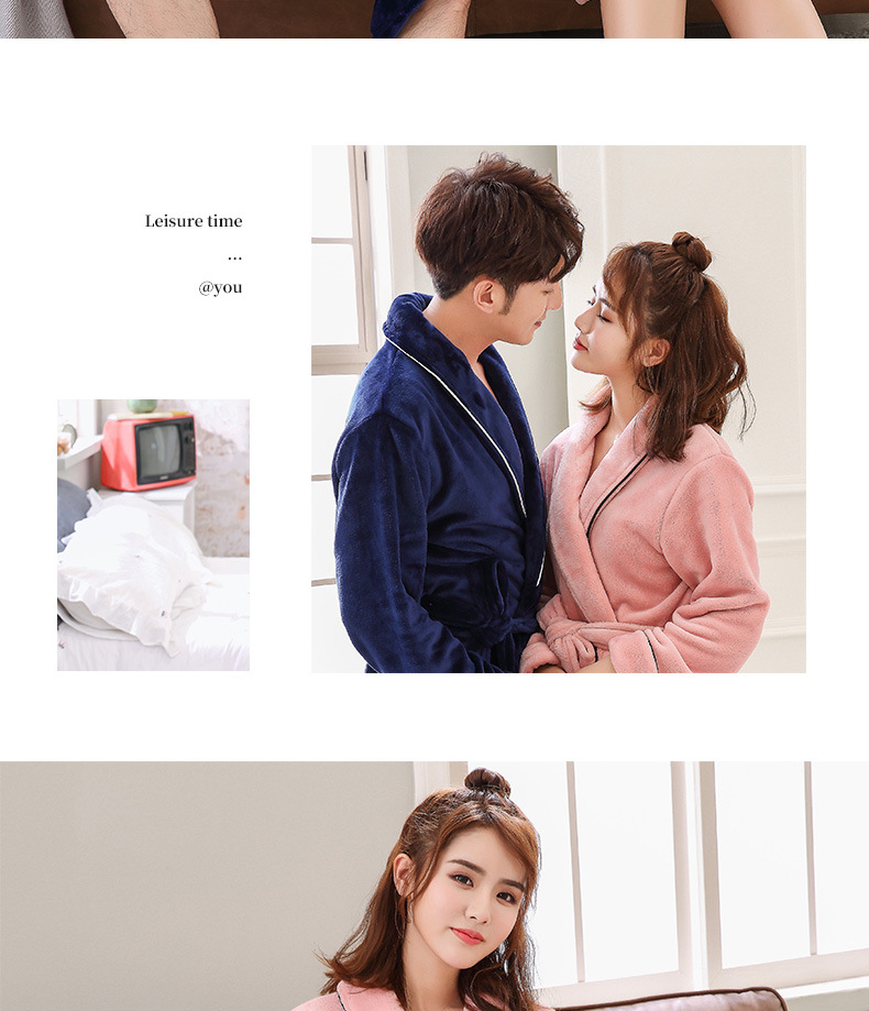 GraceChic GraceChic Autumn And Winter Thickened Flannel Couple's Coral Fleece Pajamas Bathrobe_voghion.com