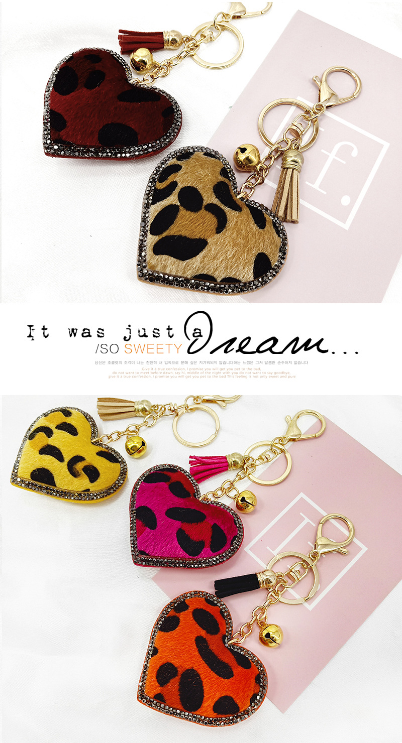 Korean Velvet Leopard Love Type Diamond Small Gift Keychain Pendant Bell Tassel Accessories Car Luggage Ornaments display picture 6